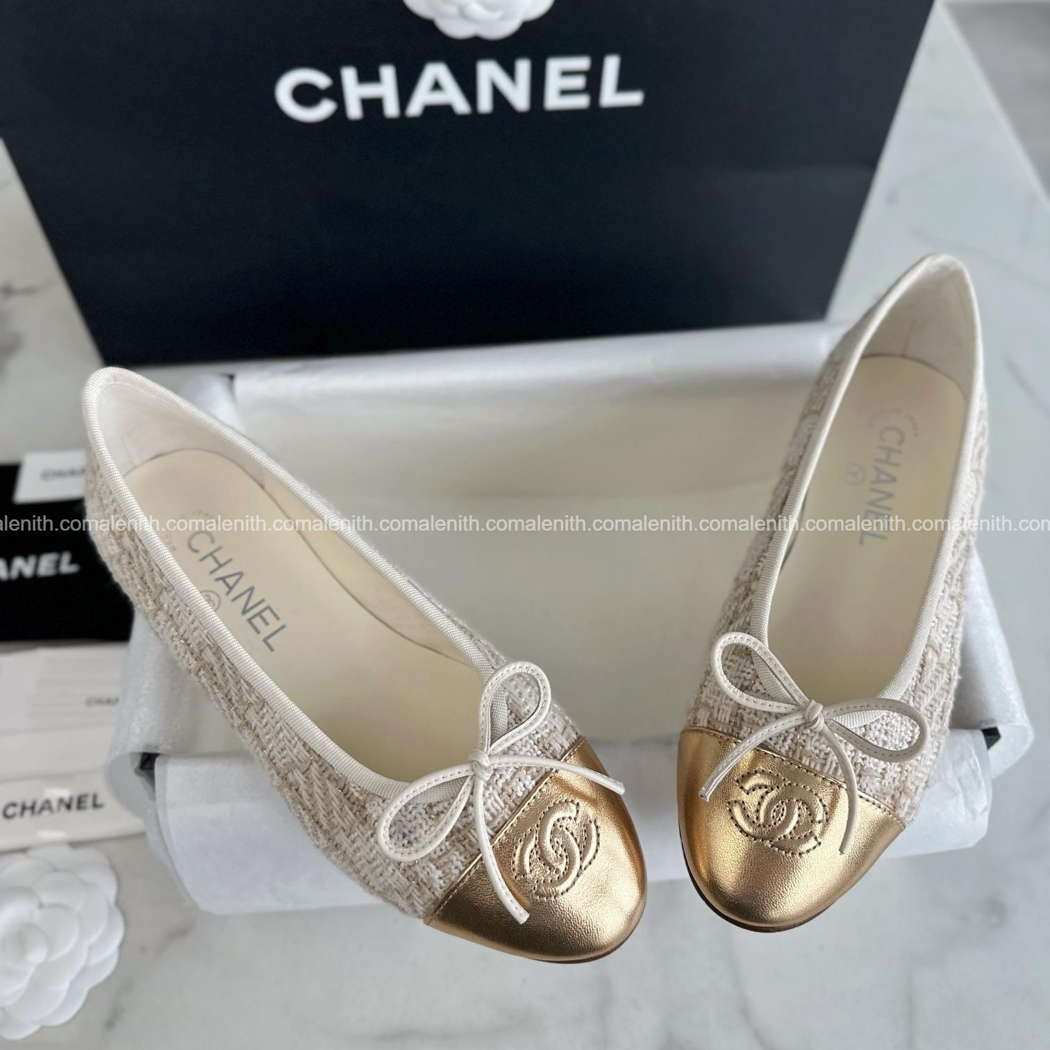 Chanel Classic Return Gold Corner Tweed Ballet Flats